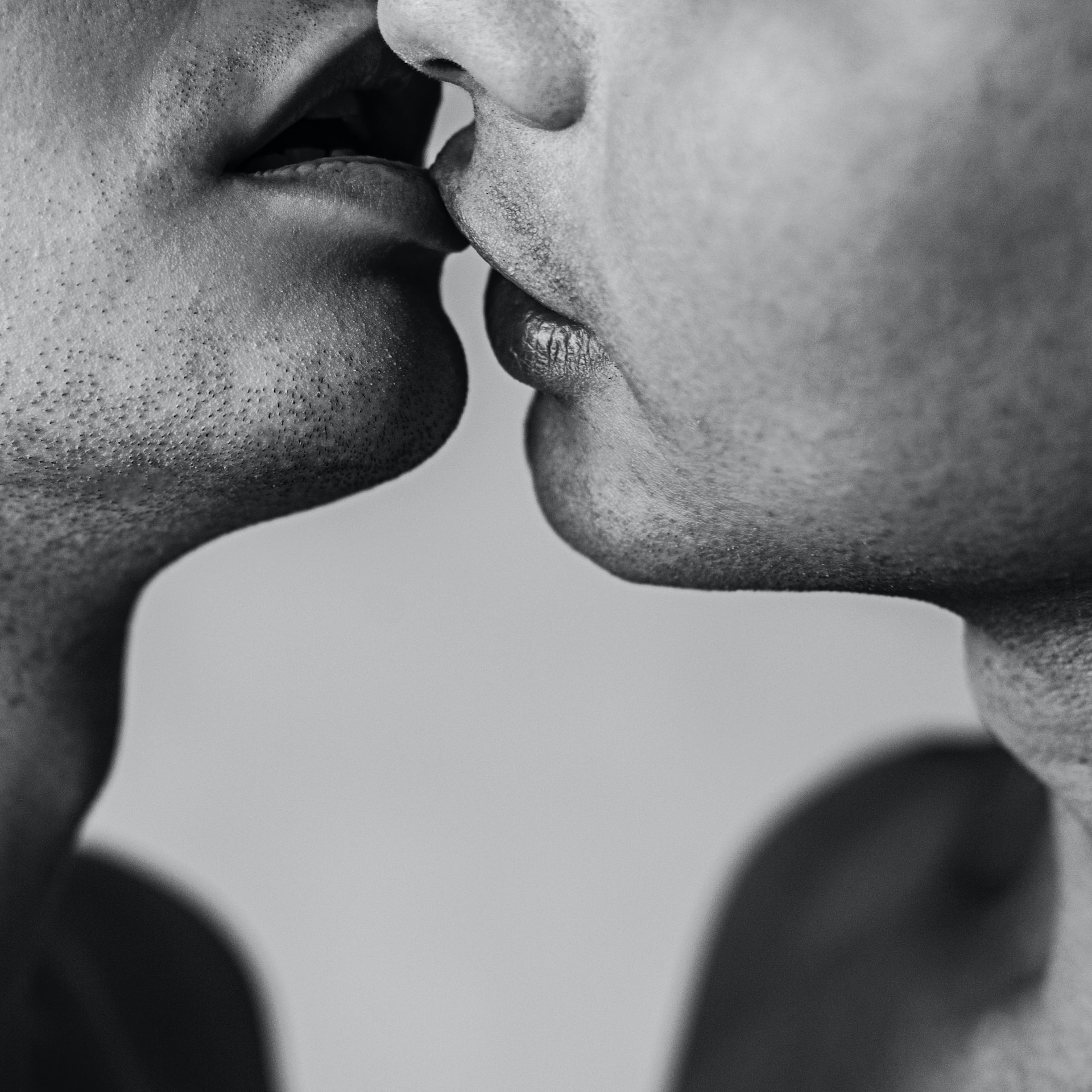 Two people kissing.